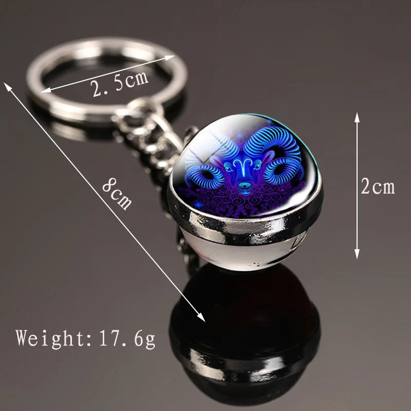 Llavero creativo de 12 constelaciones, piedra del tiempo, bola de cristal de doble cara, llavero de Metal, colgante, accesorios de llavero, regalo de moda