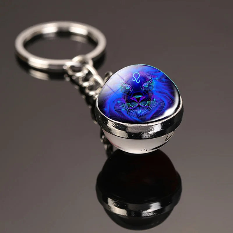 Llavero creativo de 12 constelaciones, piedra del tiempo, bola de cristal de doble cara, llavero de Metal, colgante, accesorios de llavero, regalo de moda